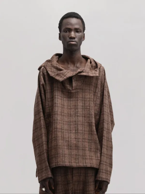 Fisherman Hoodie – Handwoven Sheep Wool – Brown sold by Gathering