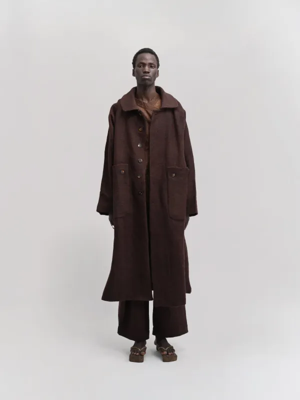 Farmer Coat – Handwoven Yak Wool – Rich Brown sold by Gathering
