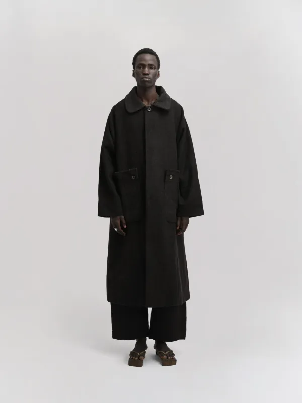 Farmer Coat – Handwoven Yak Wool – Dark Chocolate sold by Gathering