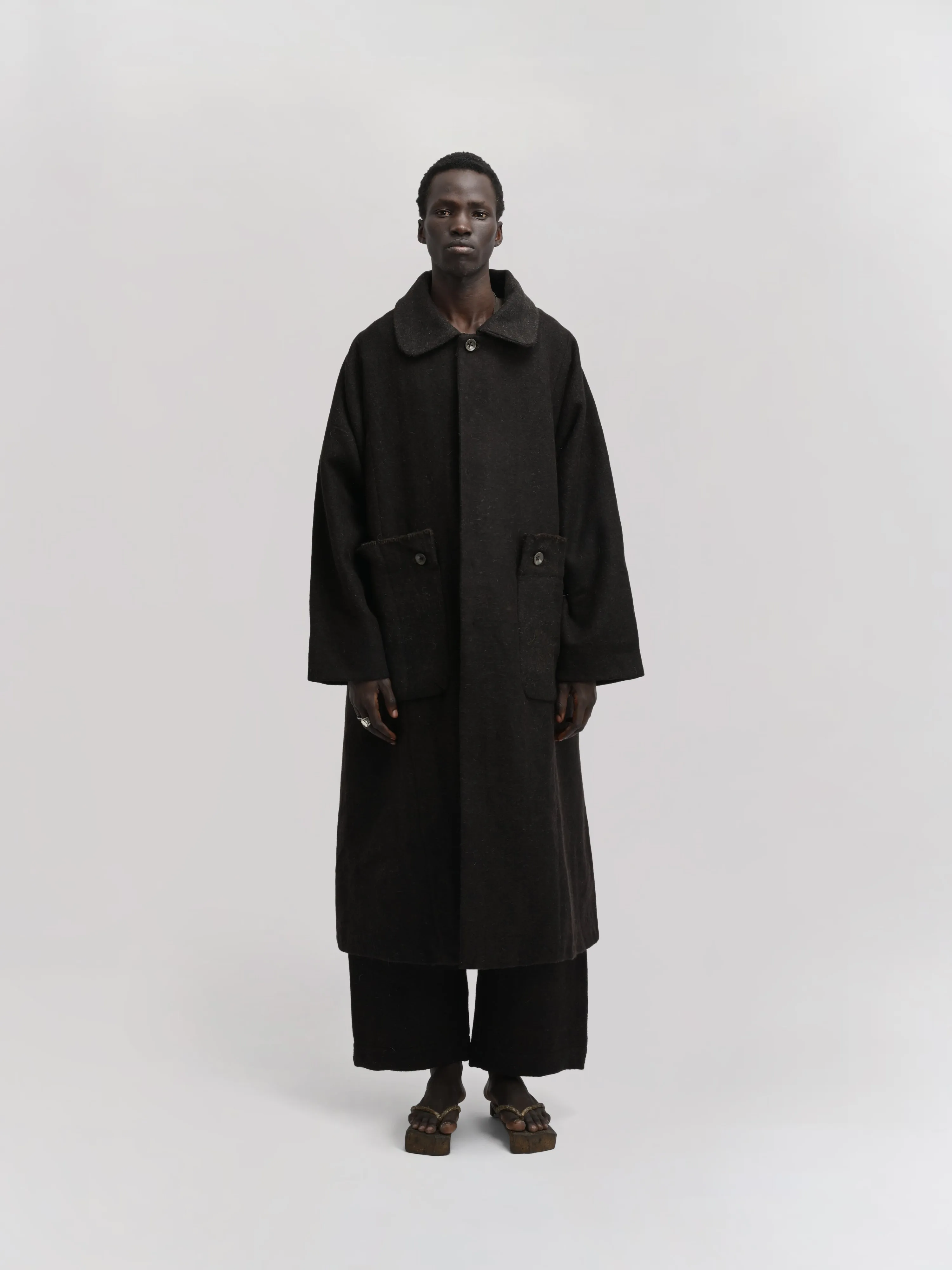 Farmer Coat – Handwoven Yak Wool – Dark Chocolate sold by Gathering