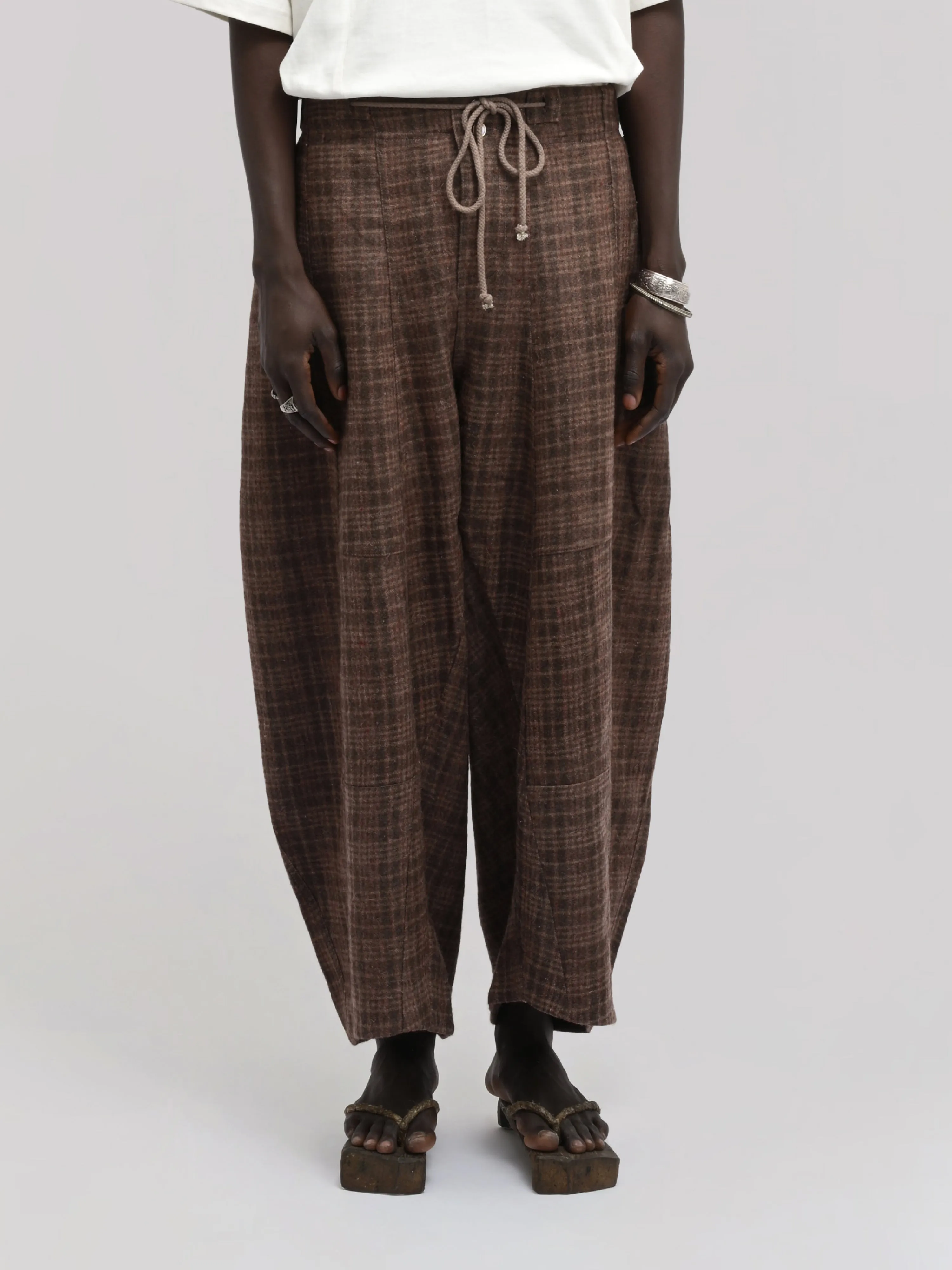 Fisherman Pant – Handwoven & Hand-Felted Sheep Wool – Brown Red Checks sold by Gathering