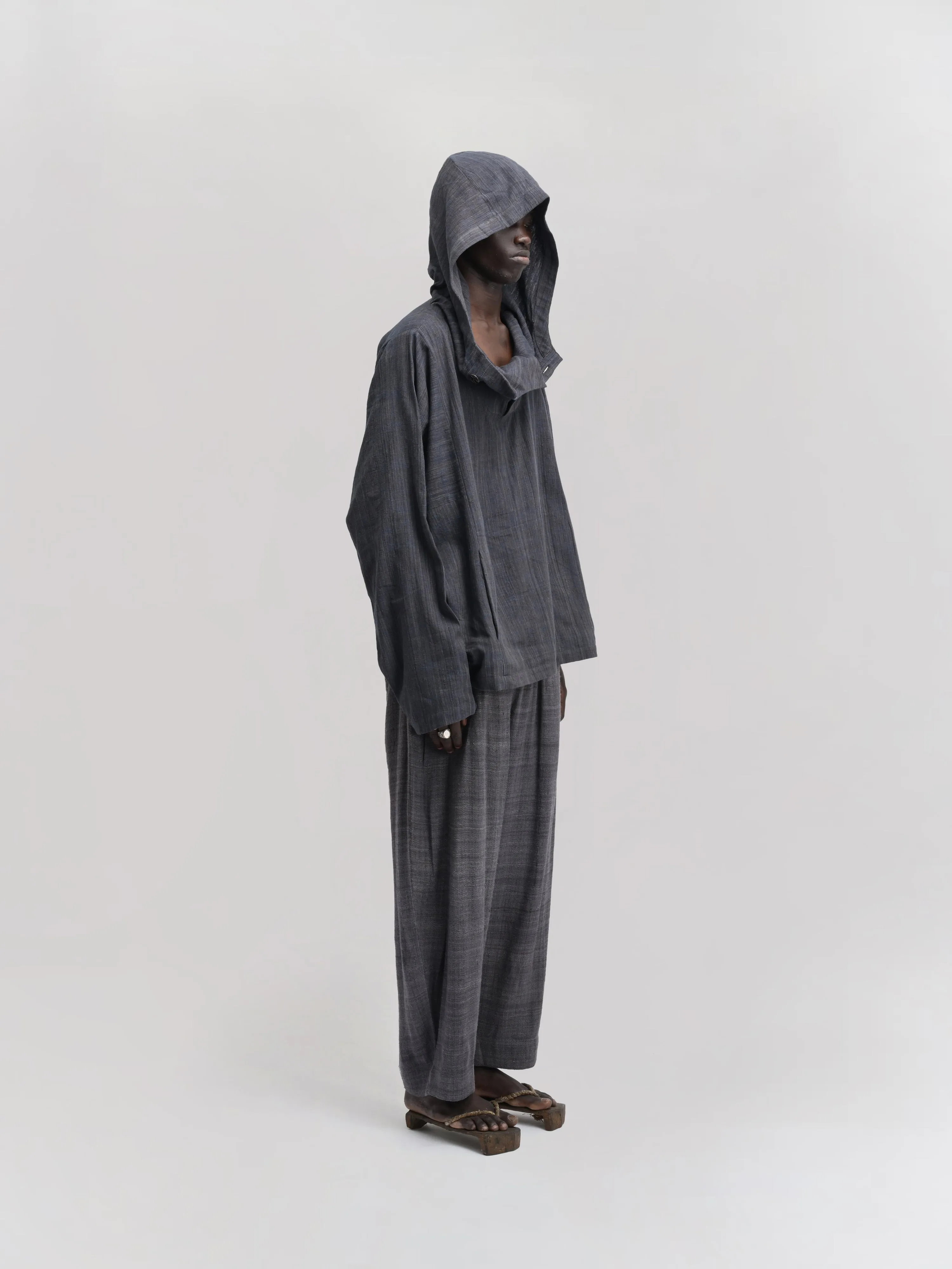 Fisherman Hoodie – Handwoven Cotton – Black & Blue sold by Gathering product image thumbnail 3