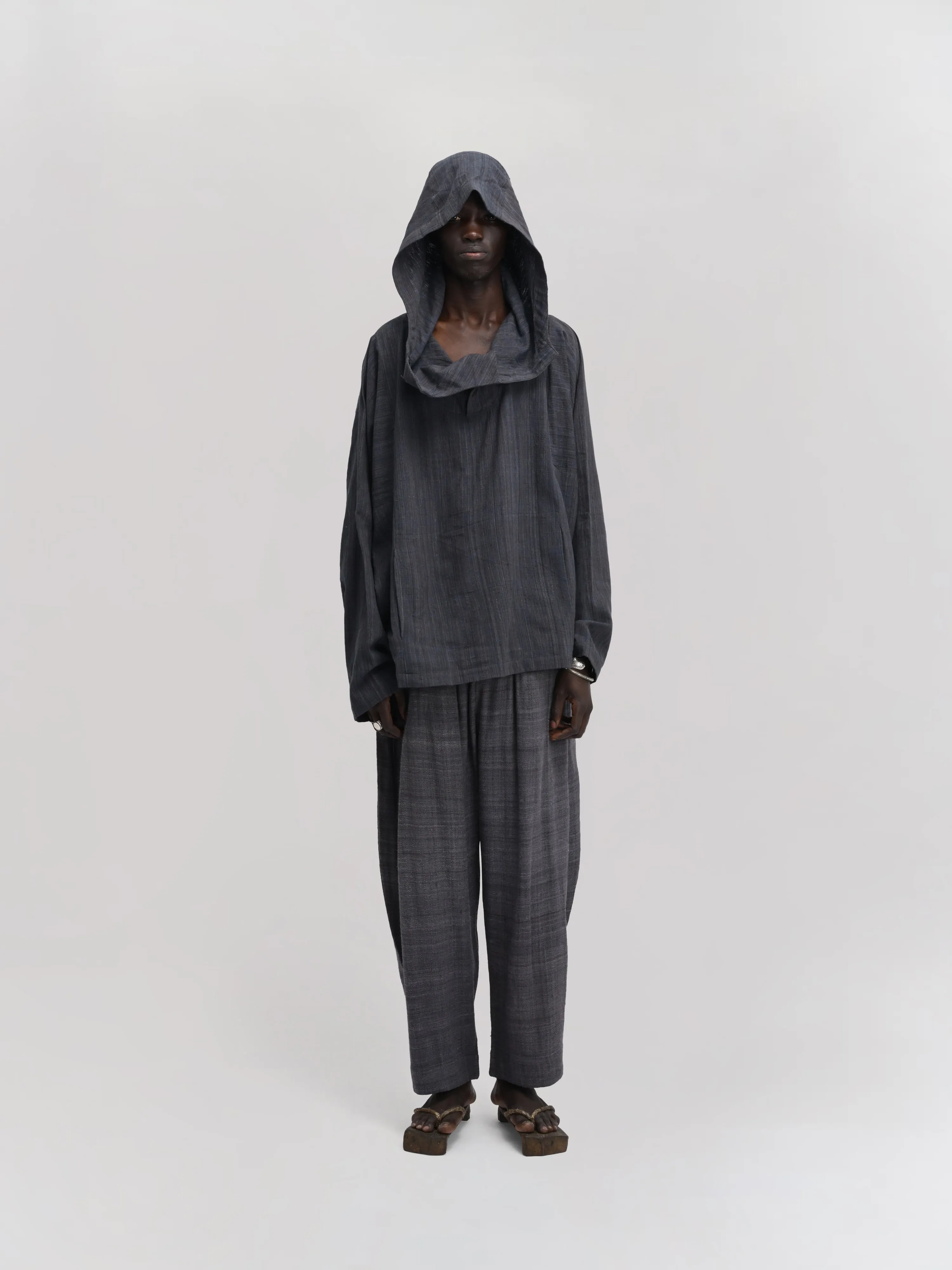 Fisherman Hoodie – Handwoven Cotton – Black & Blue sold by Gathering