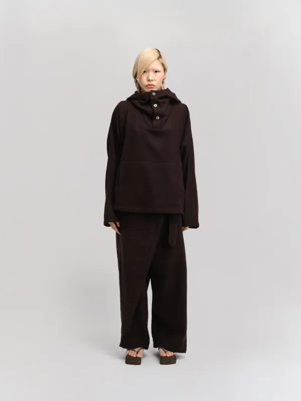 Fisherman Hoodie – Handwoven Wool – Chocolate Brown sold by Gathering