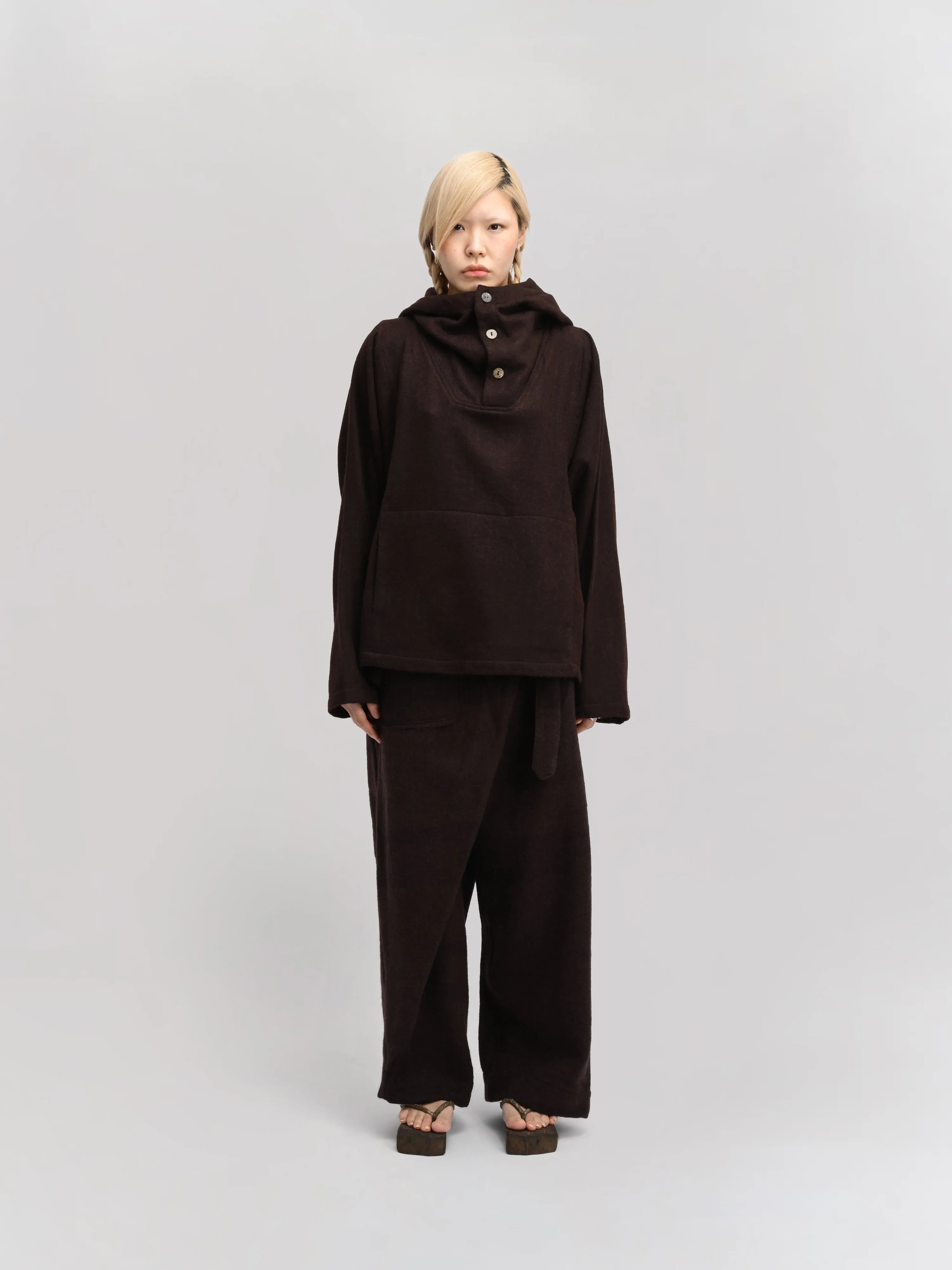 Fisherman Hoodie – Handwoven Wool – Chocolate Brown sold by Gathering