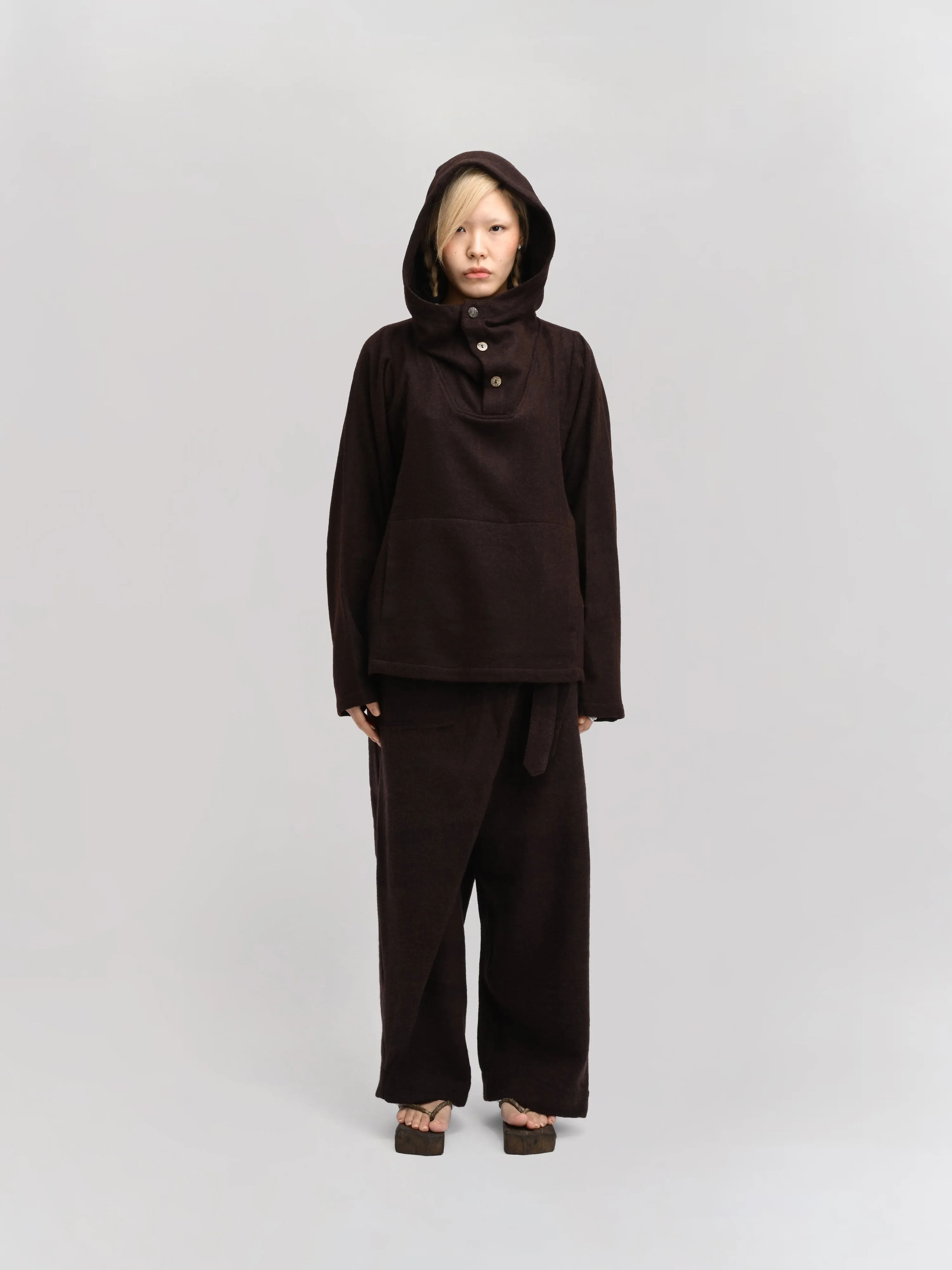 Fisherman Hoodie – Handwoven Wool – Chocolate Brown sold by Gathering product image thumbnail 2