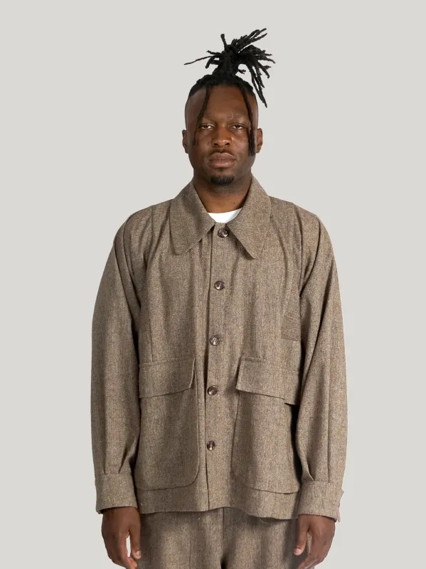 Farmer Jacket – Antique Herringbone Wool – Grey Earthy sold by Gathering