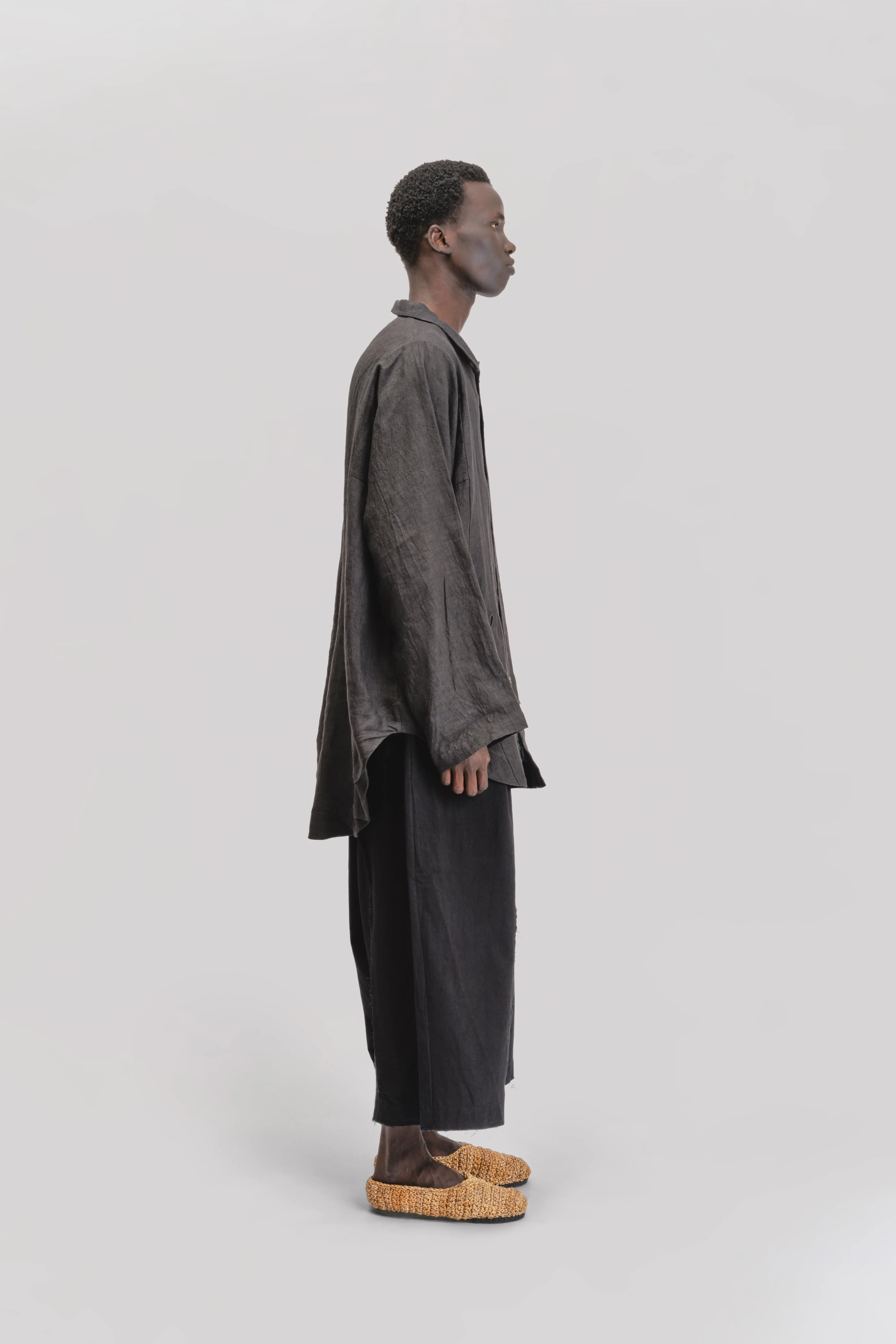 Farmer Shirt – Japanese Stonewashed Linen – Black sold by Gathering product image thumbnail 3