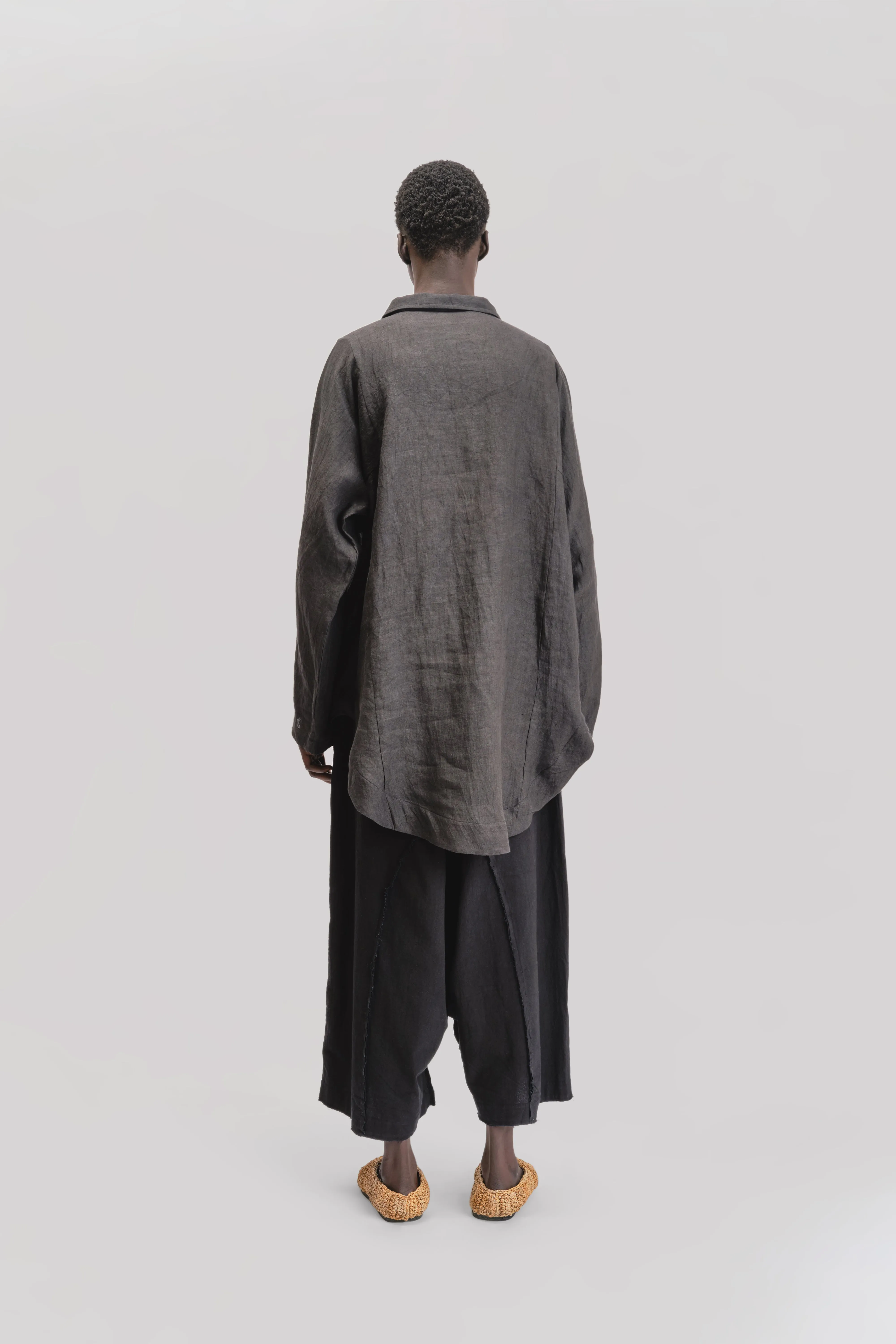 Farmer Shirt – Japanese Stonewashed Linen – Black sold by Gathering product image thumbnail 4