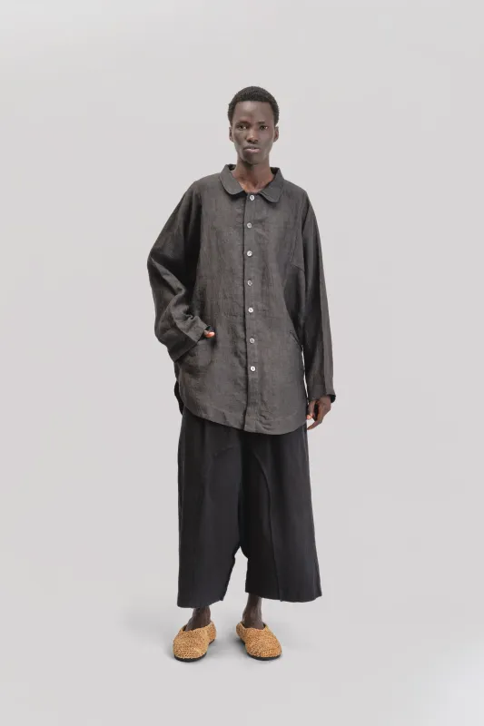 Farmer Shirt – Japanese Stone Washed Linen – Black sold by Gathering