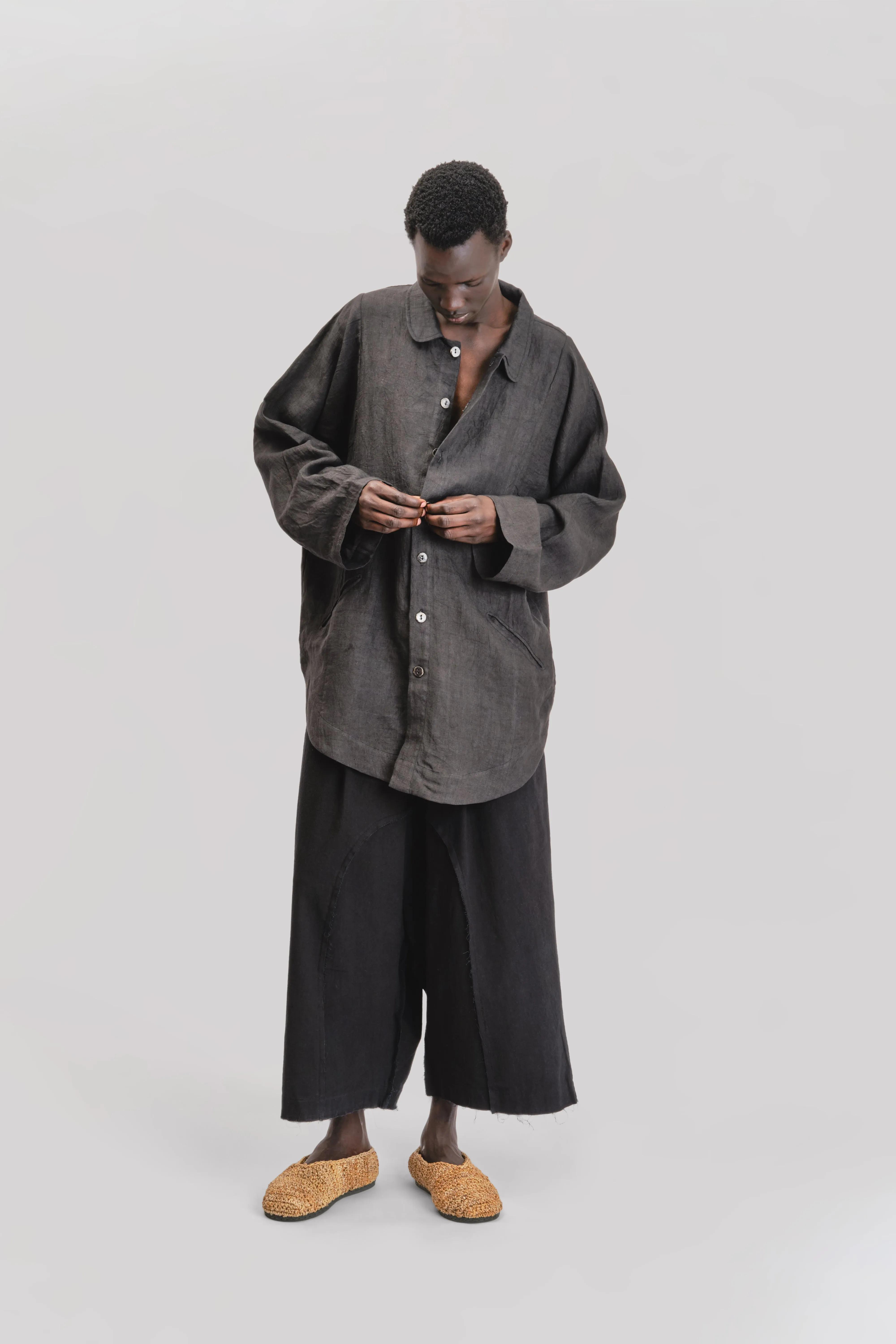 Farmer Shirt – Japanese Stonewashed Linen – Black sold by Gathering product image thumbnail 5