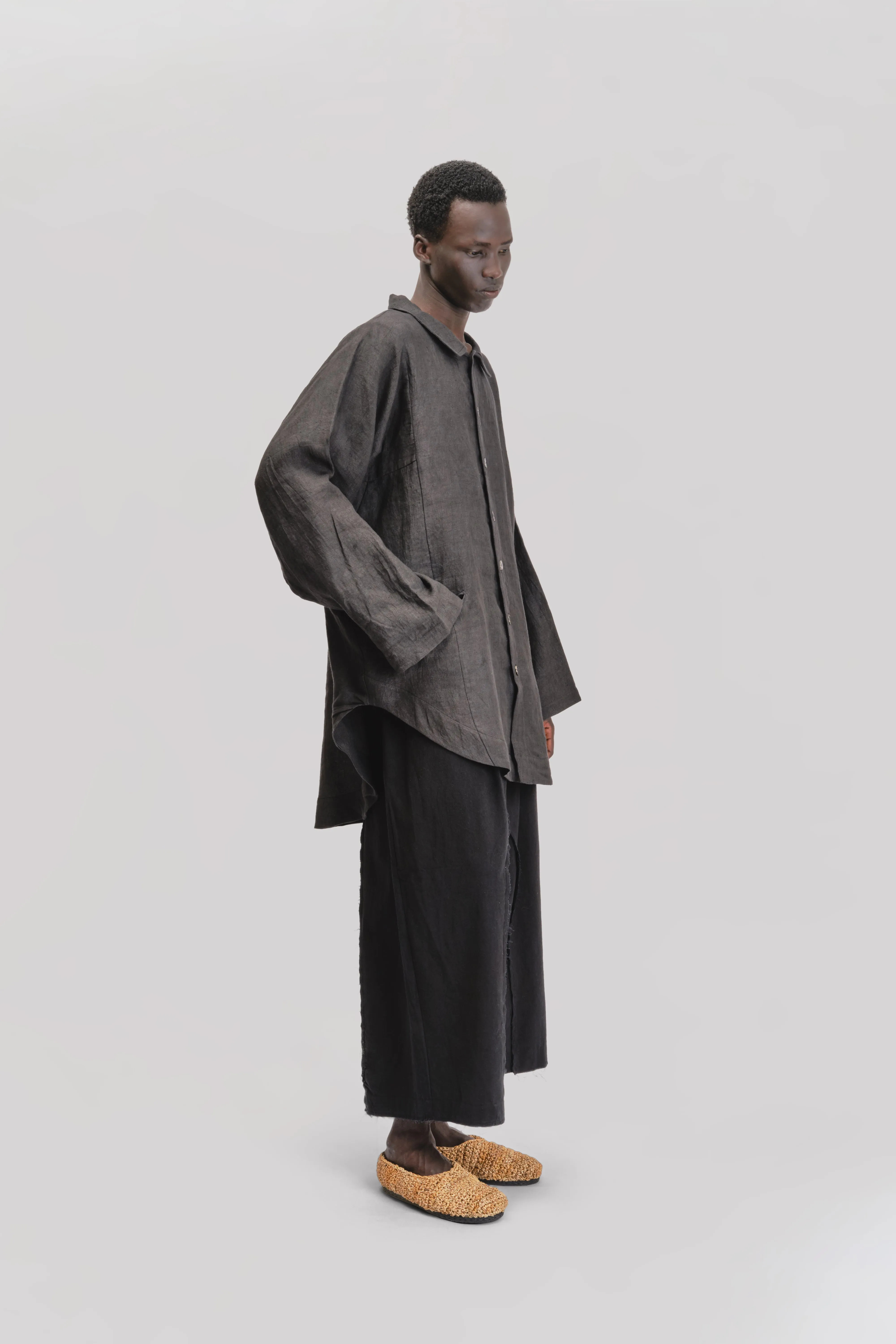 Farmer Shirt – Japanese Stonewashed Linen – Black sold by Gathering product image thumbnail 2
