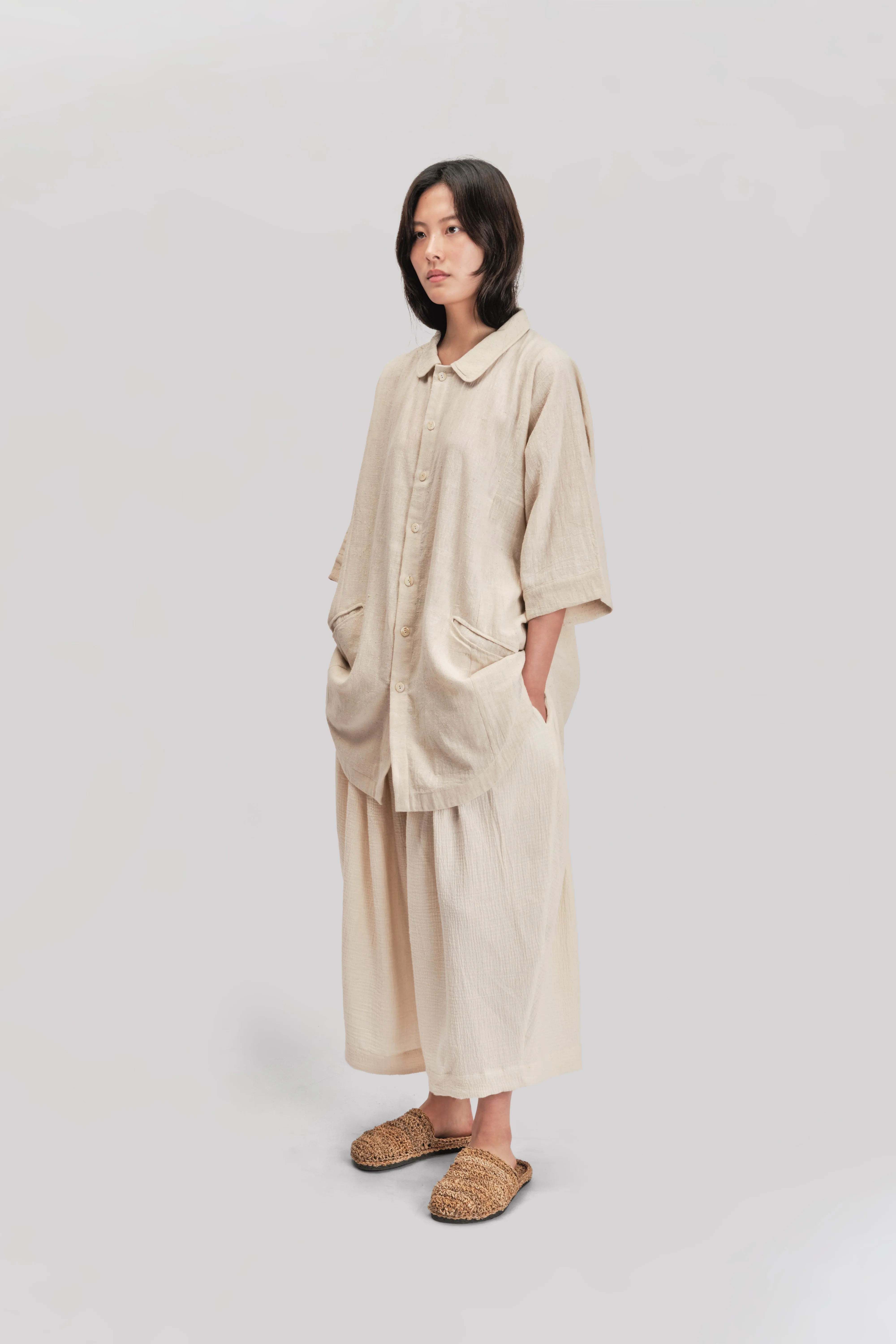 Short Sleeve Farmer Shirt – Handloom Kala Cotton – Natural sold by Gathering product image thumbnail 3