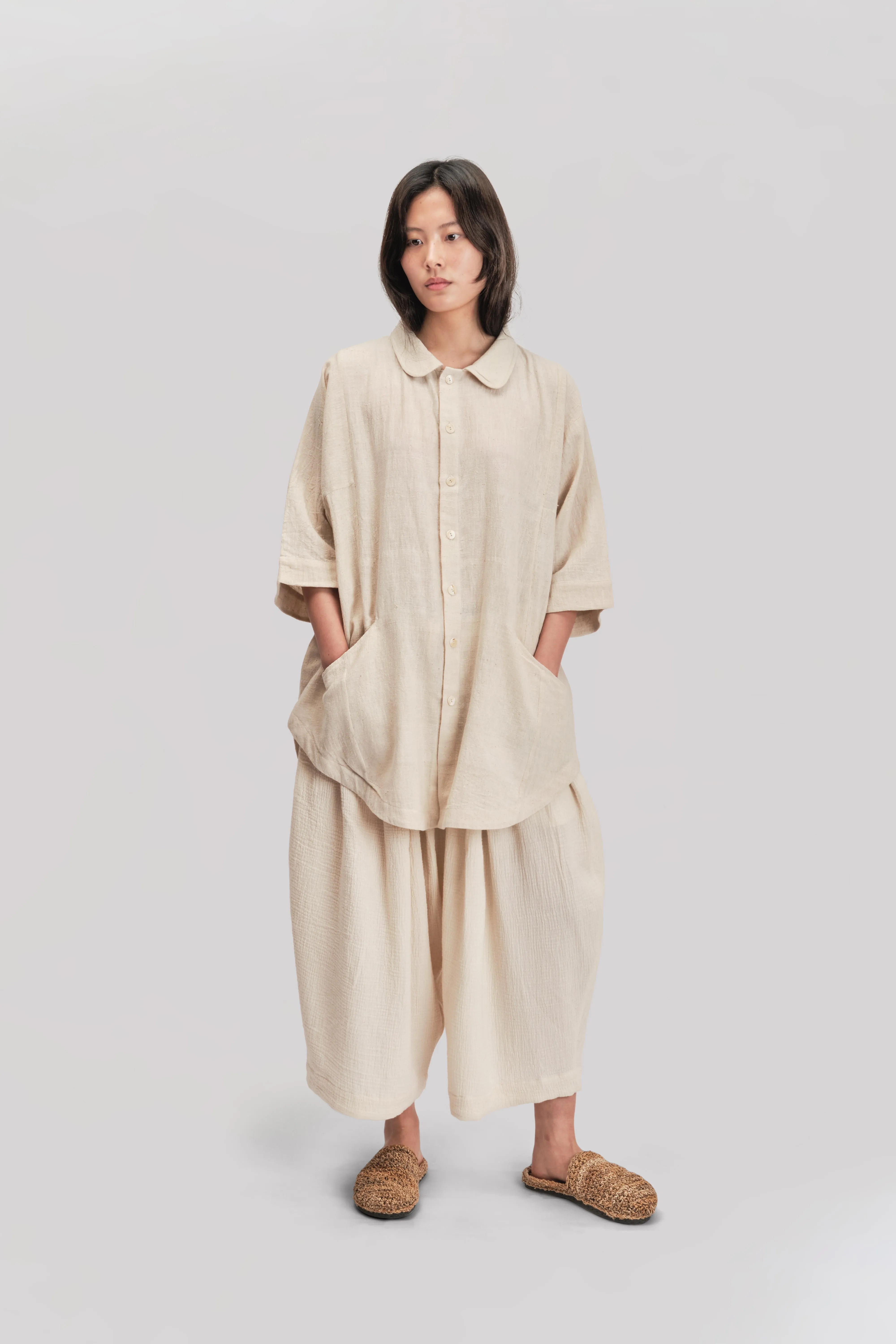 Short Sleeve Farmer Shirt – Handloom Kala Cotton – Natural sold by Gathering product image thumbnail 5