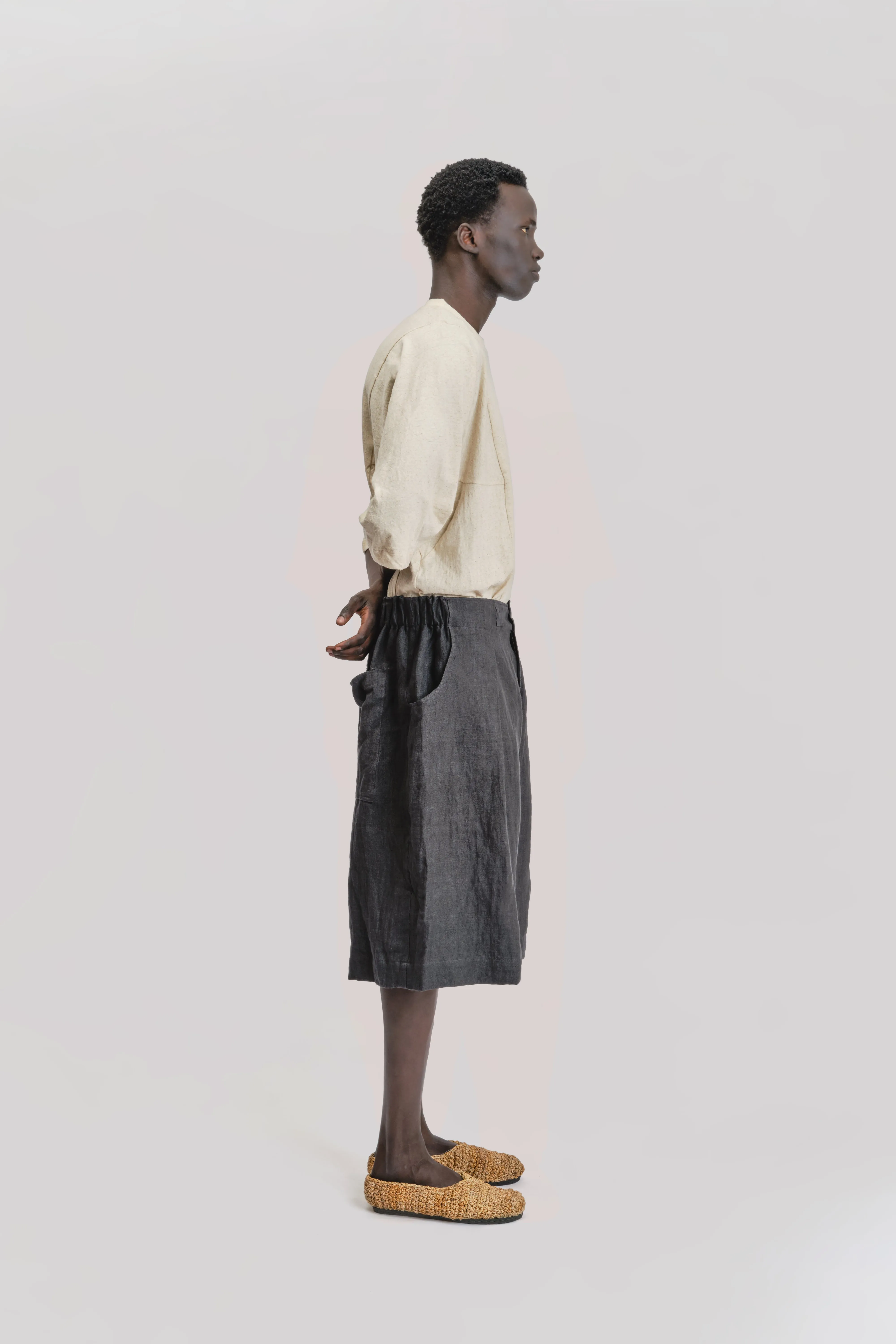 Farmer Shorts - Japanese Stonewashed Linen - Black sold by Gathering product image thumbnail 2