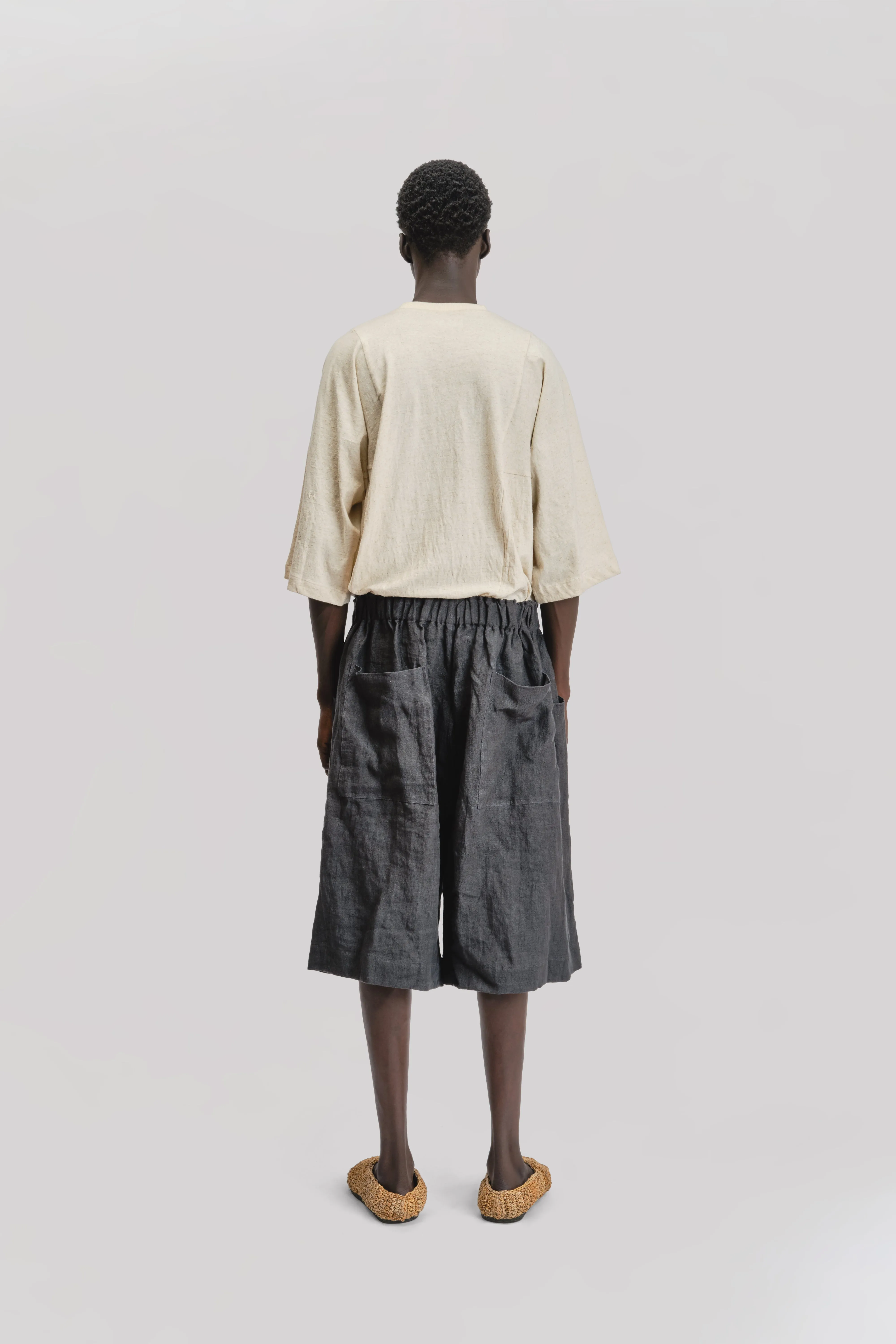 Farmer Shorts - Japanese Stonewashed Linen - Black sold by Gathering product image thumbnail 3