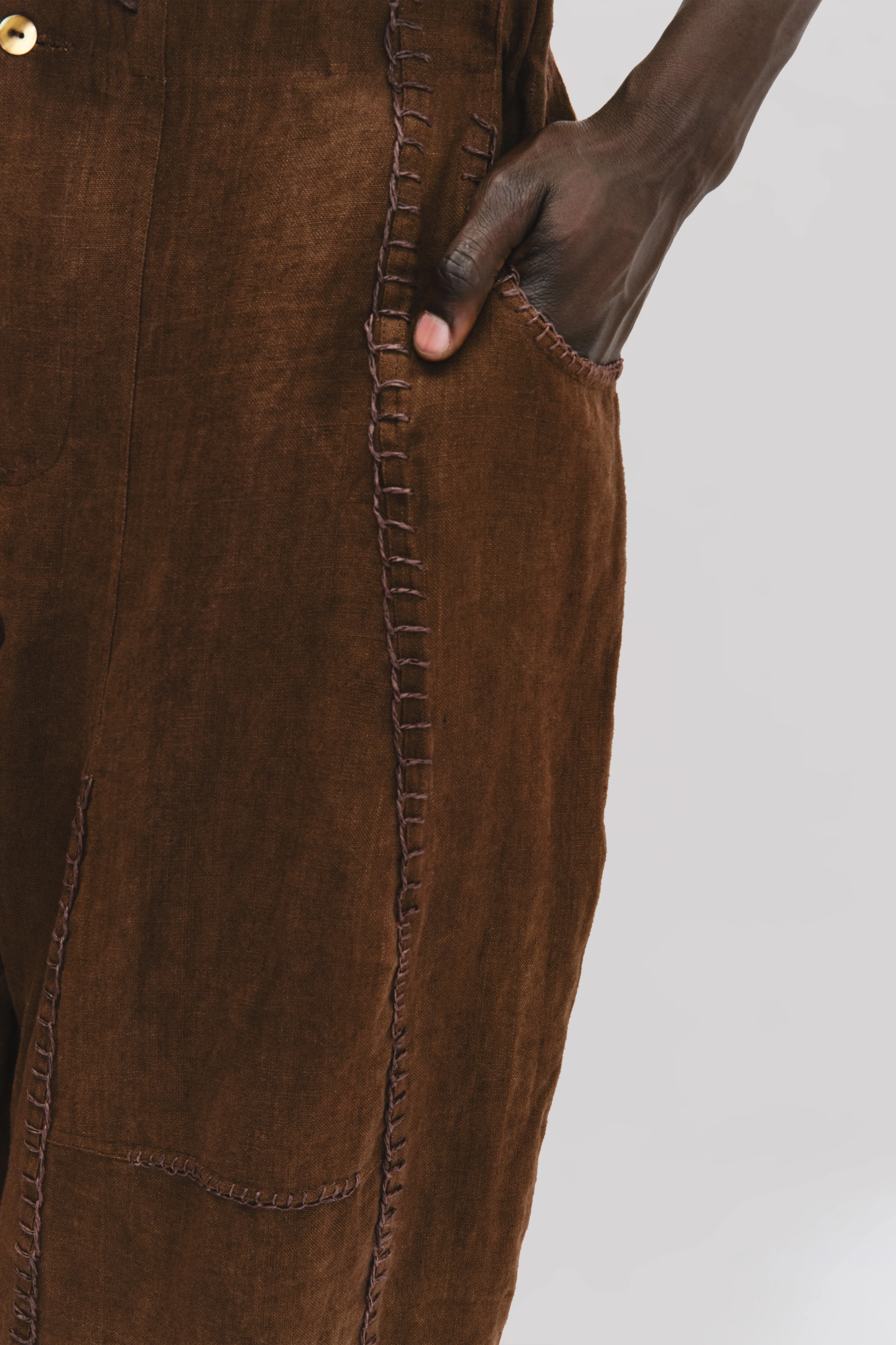 Fisherman Pant - Japanese Stonewashed Linen - Brown sold by Gathering product image thumbnail 5