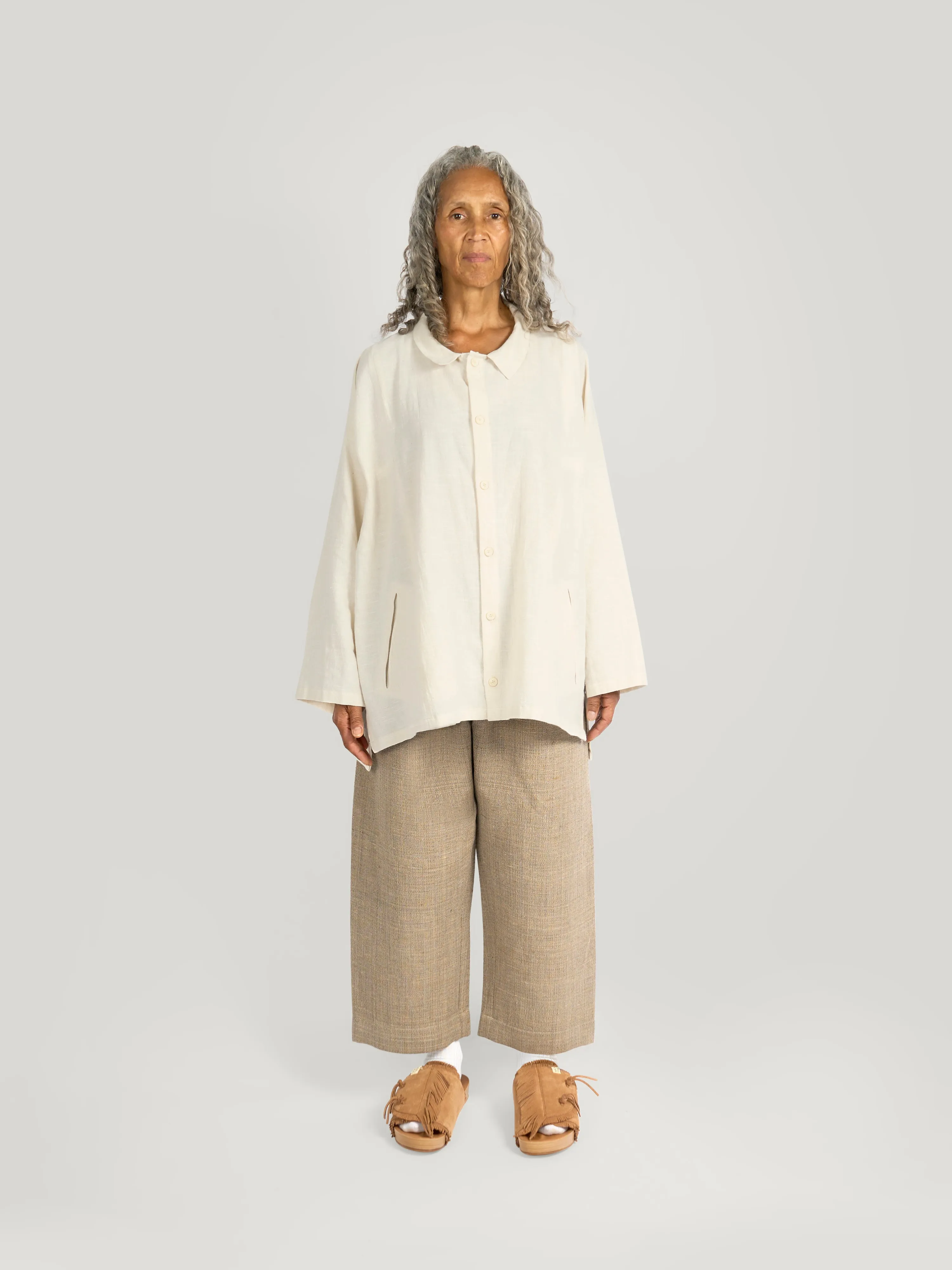 Farmer Pant – Handwoven Silk & Cotton – Beige sold by Gathering