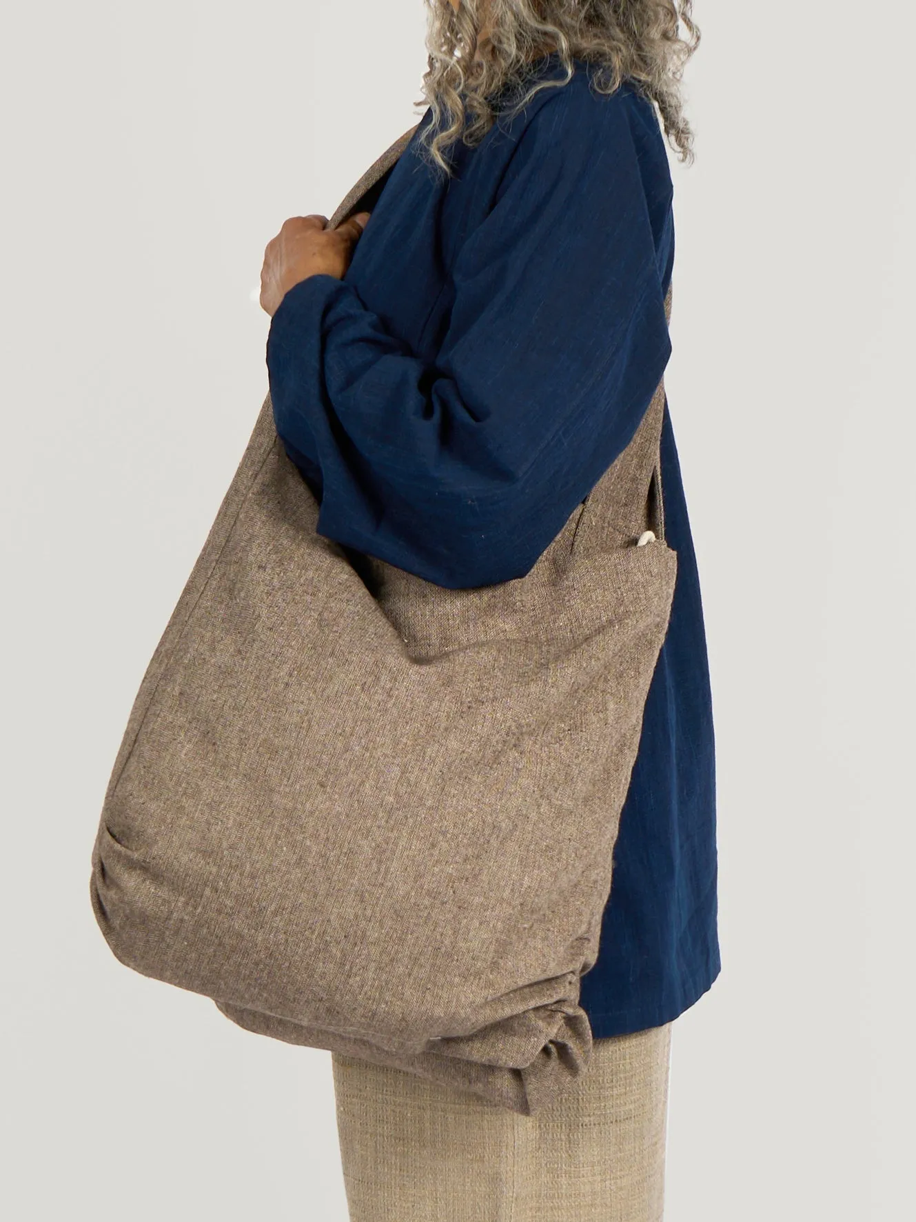 Double Tote Bag – Antique Herringbone Wool – Brownish Taupe sold by Gathering product image thumbnail 2