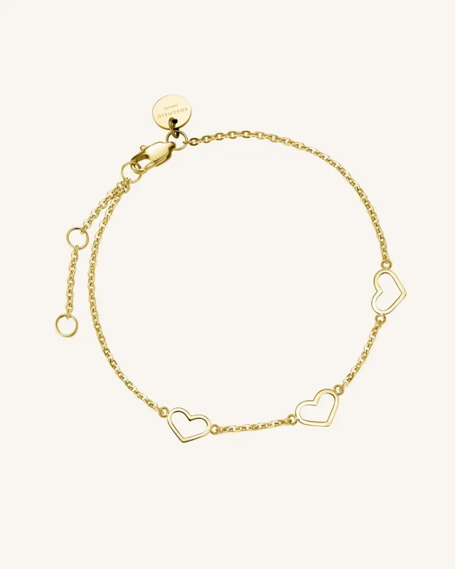 Triple Heart Bracelet Gold sold by Rosefield