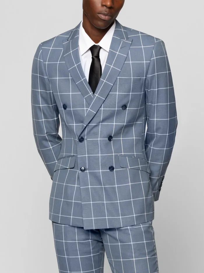 Blue Grey Windowpane Double Breasted Suit sold by Alain Dupetit product image thumbnail 2