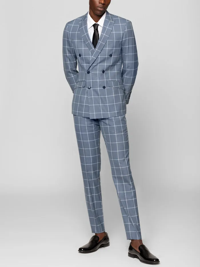 Blue Grey Windowpane Double Breasted Suit sold by Alain Dupetit