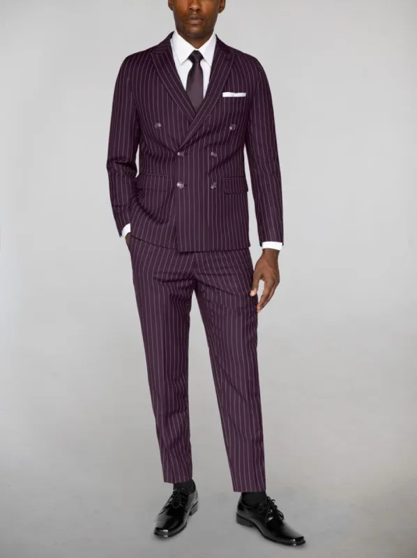 Burgundy Pinstripe Double Breasted Suit (Clearance) sold by Alain Dupetit