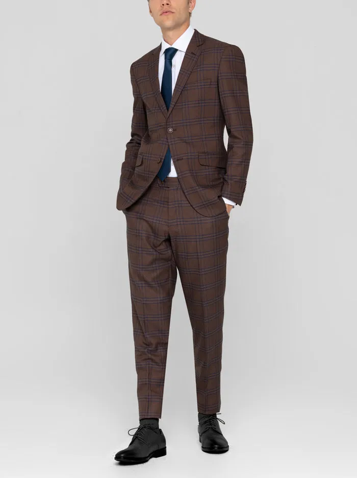 Slate Brown & Blue Plaid Two Button Suit sold by Alain Dupetit