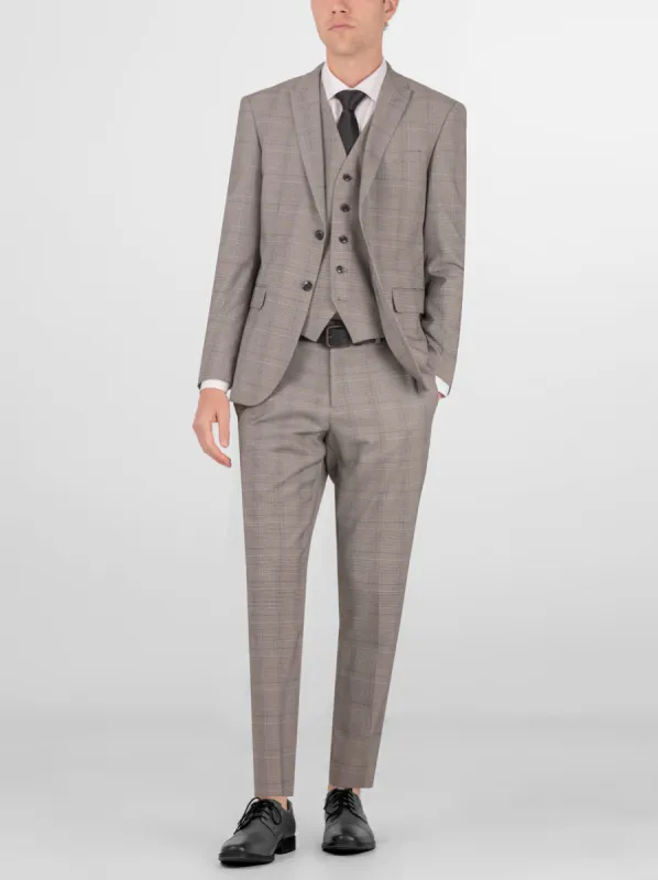 Grey & Black Glen Plaid Three Piece Peak Lapel Suit sold by Alain Dupetit