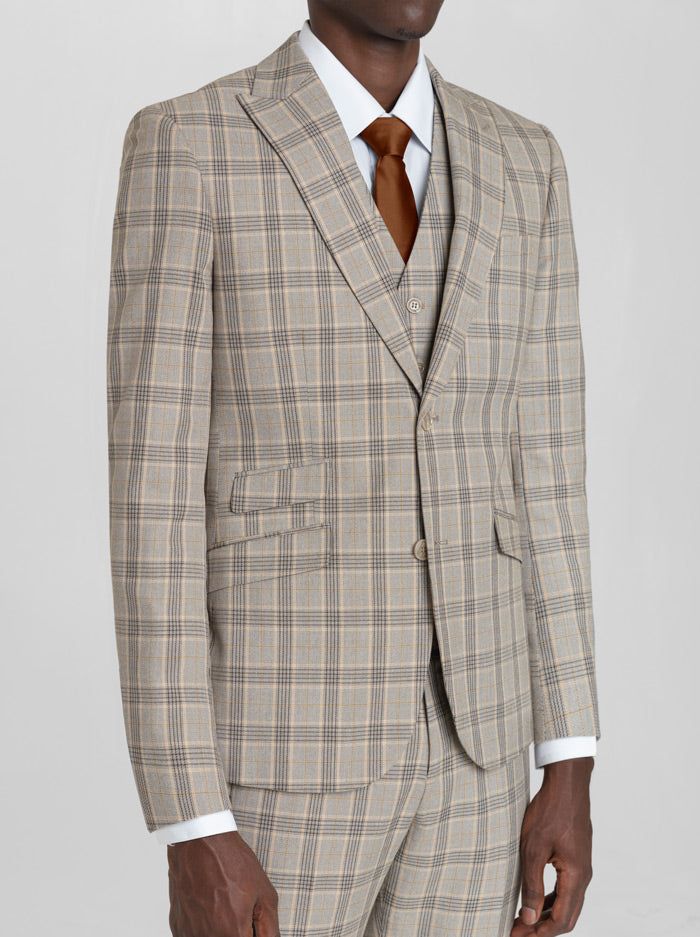 Khaki & Black Glen Plaid Three Piece Peak Lapel Ticket Pocket Suit (Clearance) sold by Alain Dupetit product image thumbnail 3