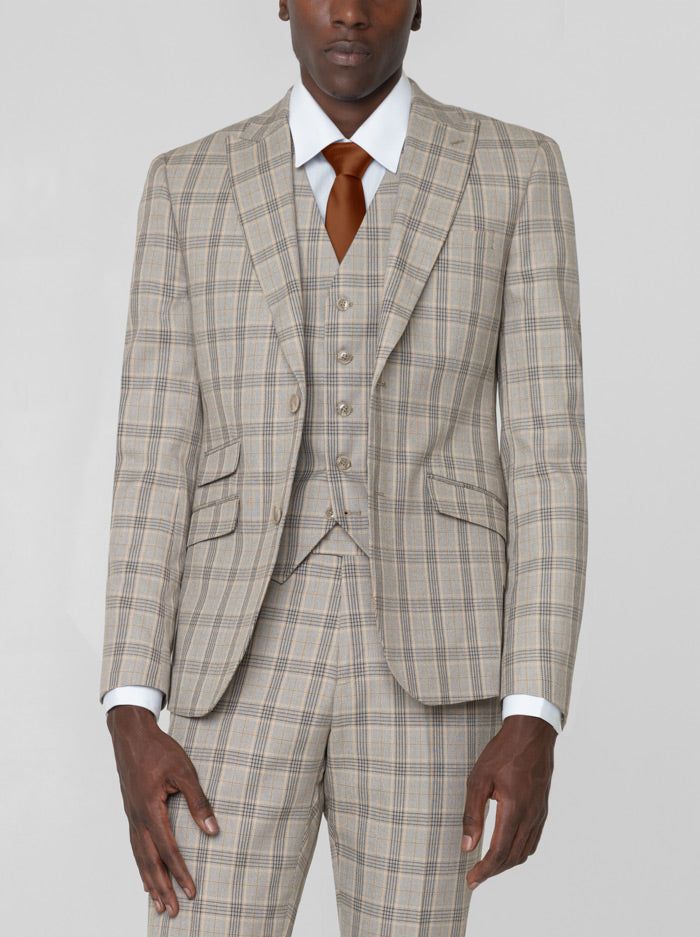 Khaki & Black Glen Plaid Three Piece Peak Lapel Ticket Pocket Suit (Clearance) sold by Alain Dupetit product image thumbnail 2