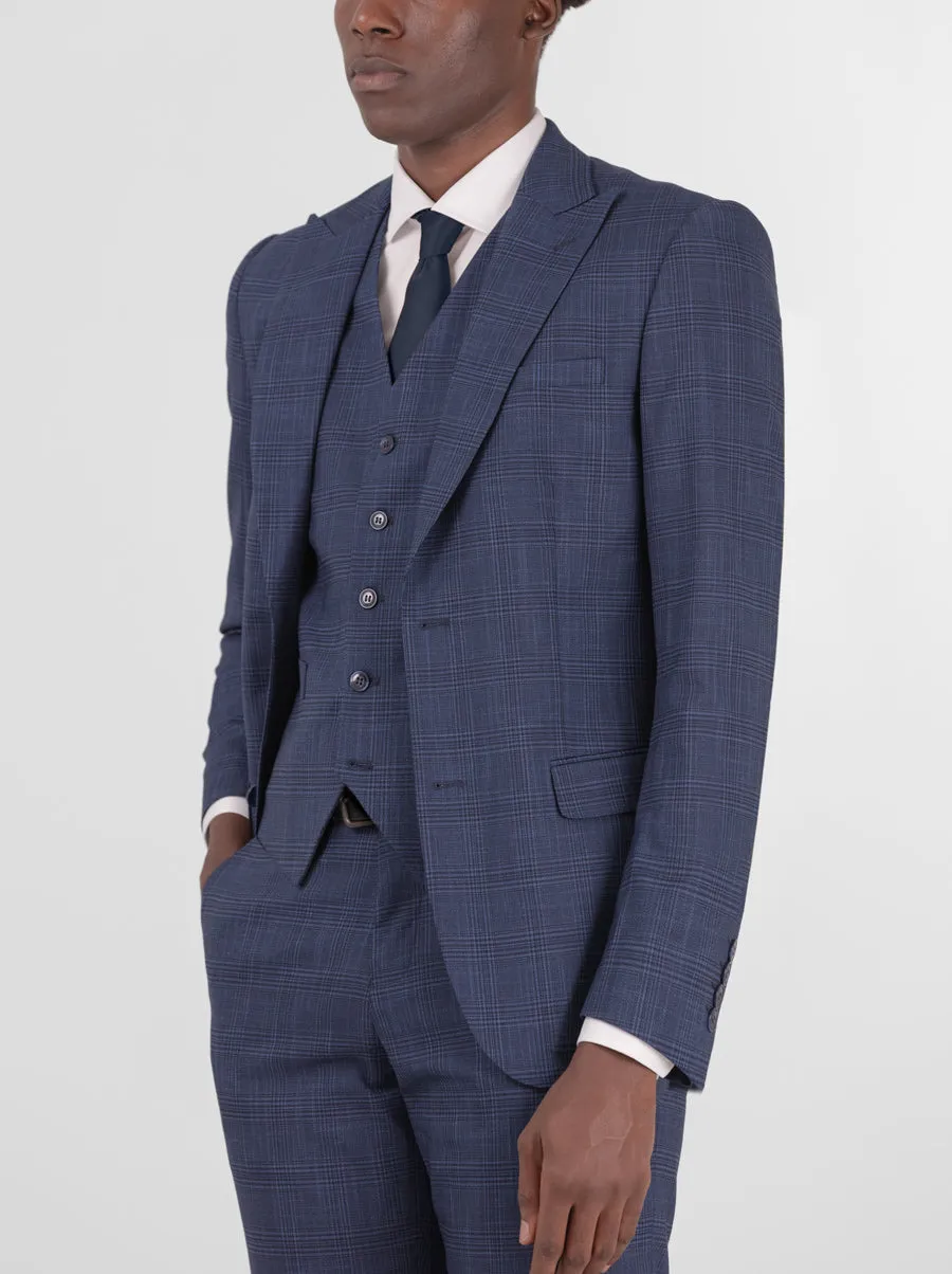 Dark Blue Plaid Three Piece Peak Lapel Suit sold by Alain Dupetit product image thumbnail 2