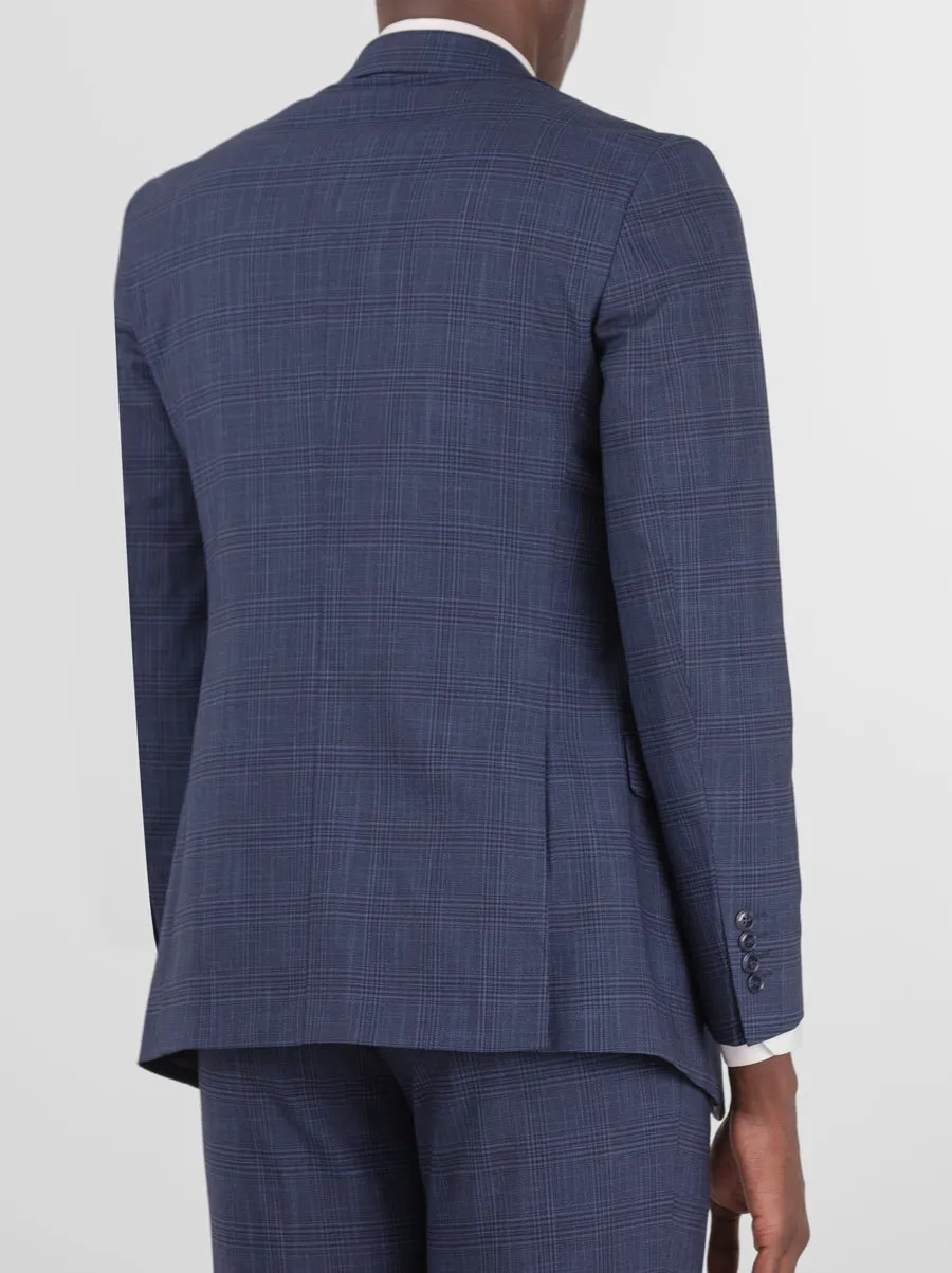 Dark Blue Plaid Three Piece Peak Lapel Suit sold by Alain Dupetit product image thumbnail 4