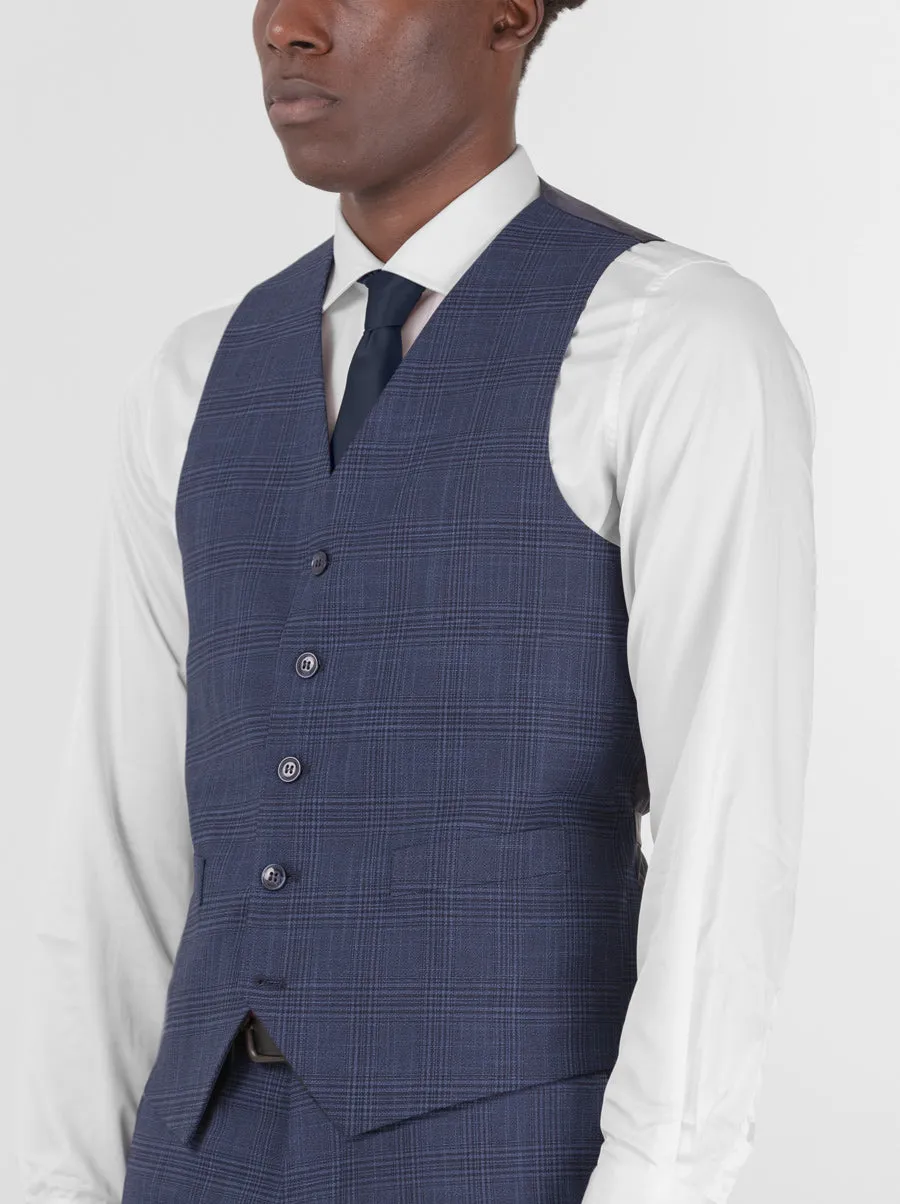 Dark Blue Plaid Three Piece Peak Lapel Suit sold by Alain Dupetit product image thumbnail 3