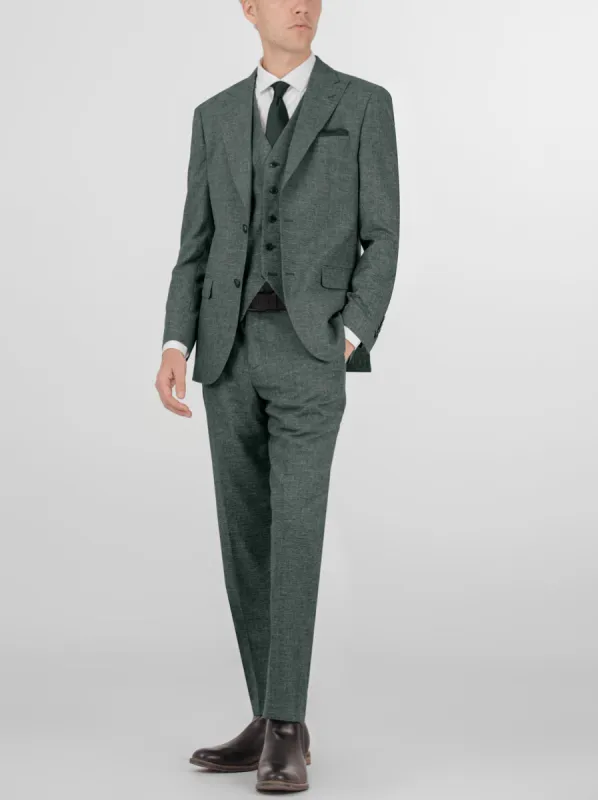 Green Sharkskin Three Piece Peak Lapel Suit sold by Alain Dupetit