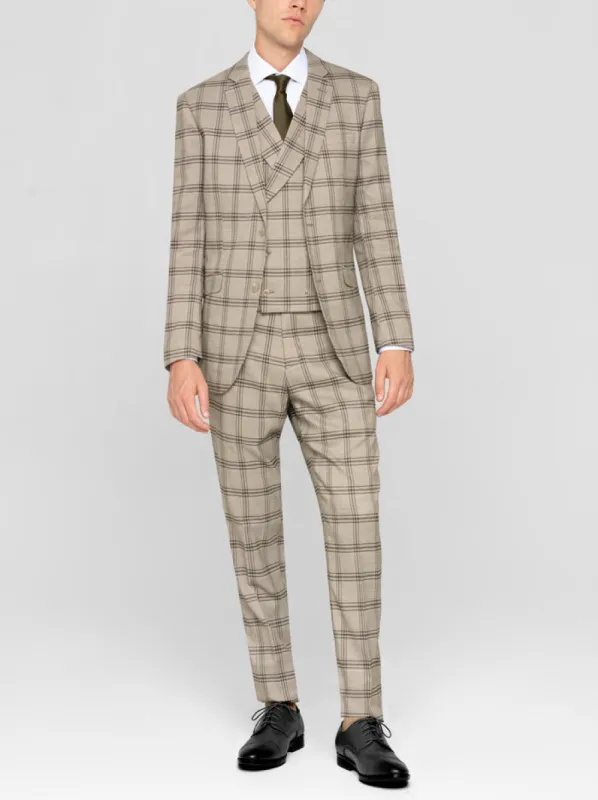 Sage Plaid Three Piece Double Breasted Vest Suit sold by Alain Dupetit