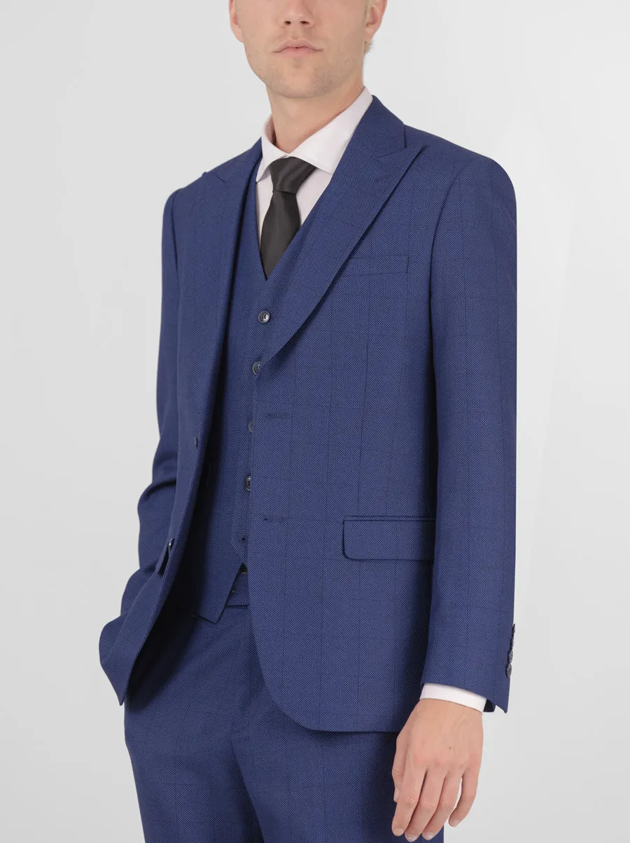 Royal Blue Birdseye Windowpane Three Piece Peak Lapel Suit sold by Alain Dupetit product image thumbnail 2