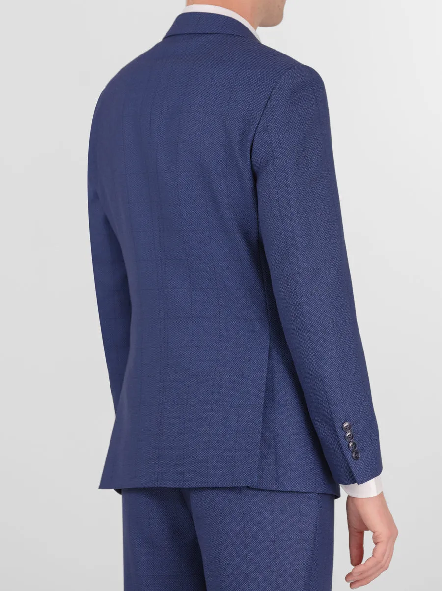 Royal Blue Birdseye Windowpane Three Piece Peak Lapel Suit sold by Alain Dupetit product image thumbnail 4