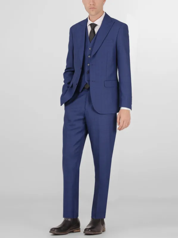 Royal Blue Birdseye Windowpane Three Piece Peak Lapel Suit sold by Alain Dupetit