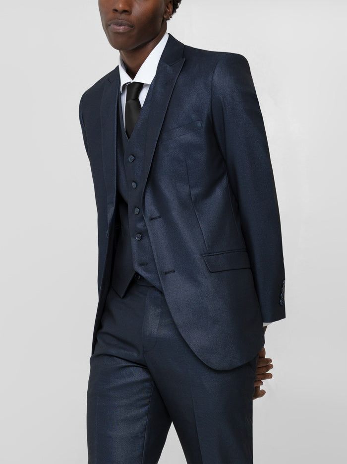 Shimmer Navy Blue Three Piece Peak Lapel Ticket Pocket Suit sold by Alain Dupetit product image thumbnail 2