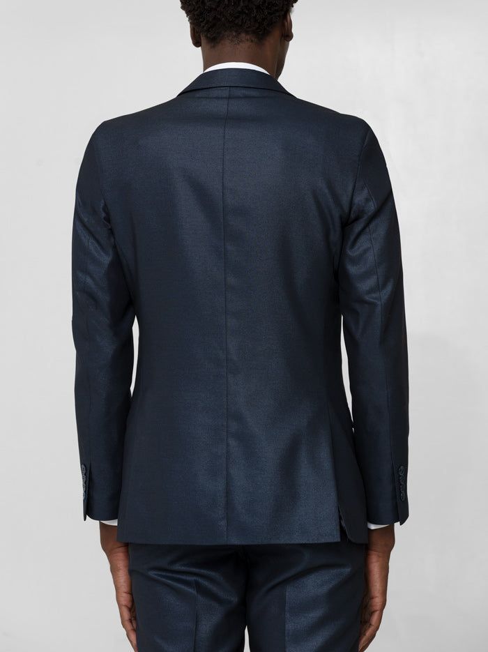 Shimmer Navy Blue Three Piece Peak Lapel Ticket Pocket Suit sold by Alain Dupetit product image thumbnail 6