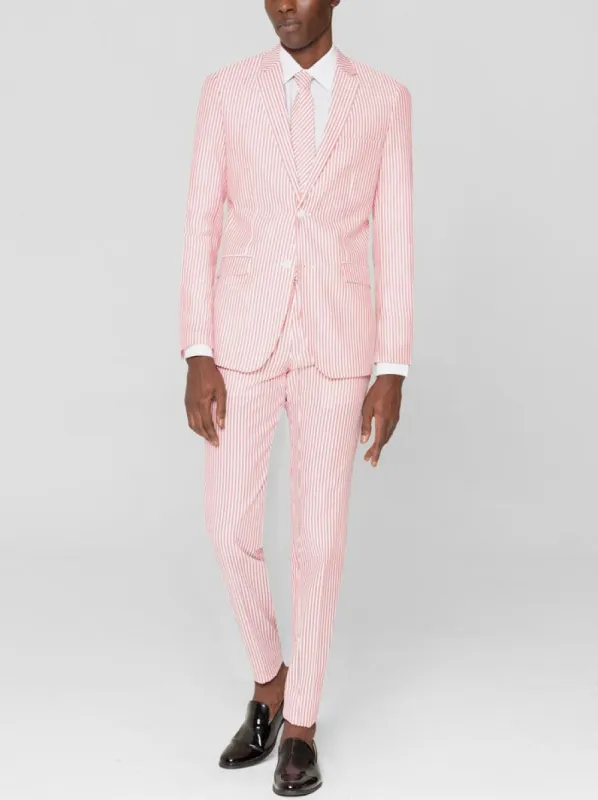 Red & White Seersucker Two Button Suit sold by Alain Dupetit