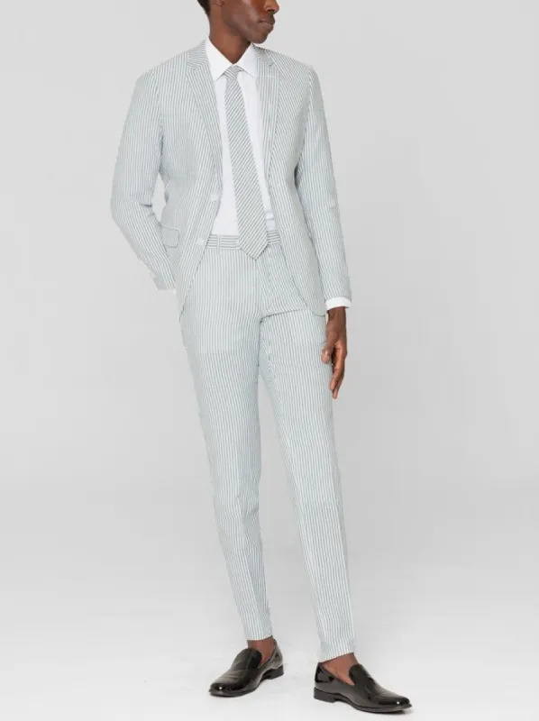 Forest Green & White Seersucker Two Button Suit sold by Alain Dupetit