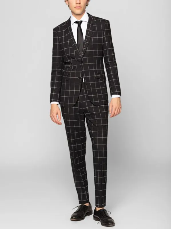 Black & White Windowpane Two Button Peak Lapel Ticket Pocket Suit sold by Alain Dupetit