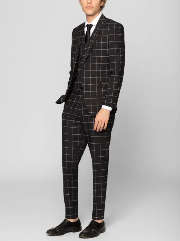Black & White Windowpane Three Piece Peak Lapel Ticket Pocket Suit sold by Alain Dupetit