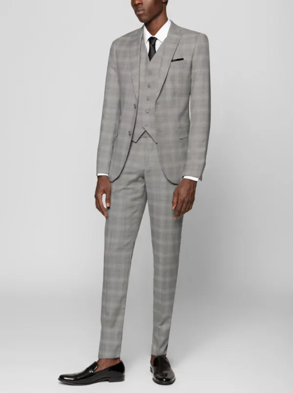 Medium Grey Glen Plaid Three Piece Peak Lapel Ticket Pocket Suit sold by Alain Dupetit