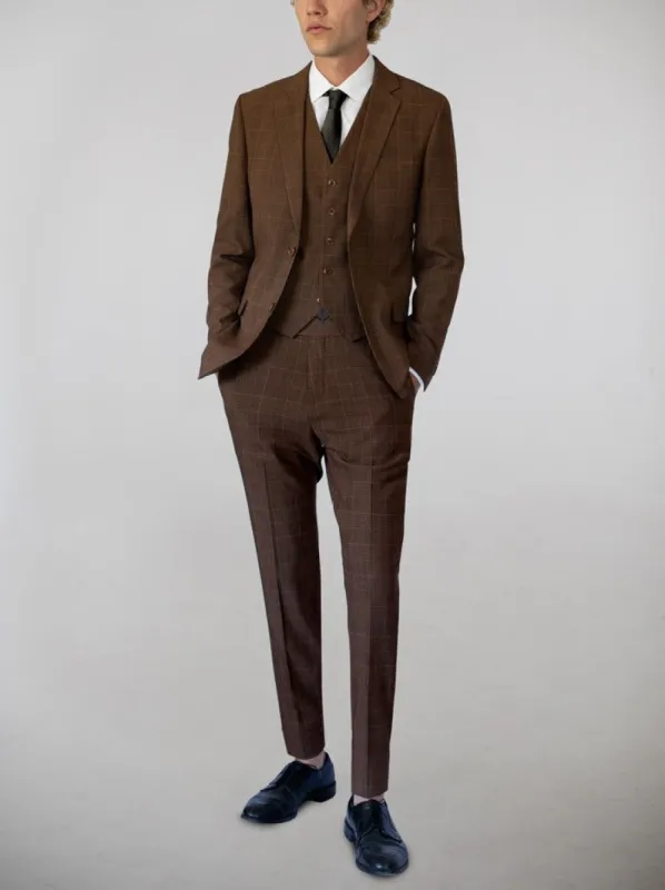 Golden Brown Glen Plaid Three Piece Suit  (Clearance) sold by Alain Dupetit