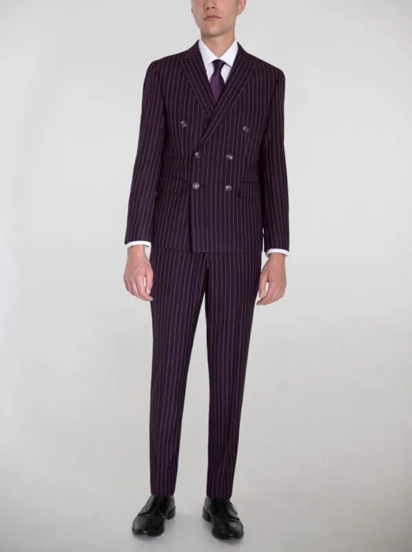 Burgundy Pinstripe Double Breasted Ticket Pocket Suit sold by Alain Dupetit