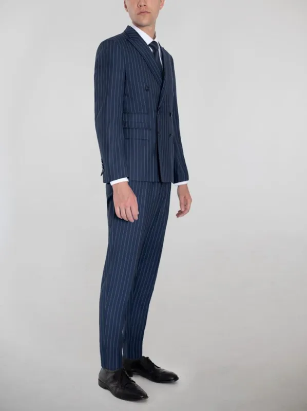 Navy Blue Pinstripe Double Breasted Ticket Pocket Suit  (Clearance) sold by Alain Dupetit