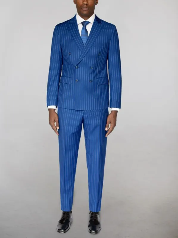 Medium Blue Pinstripe Double Breasted Suit  (Clearance) sold by Alain Dupetit